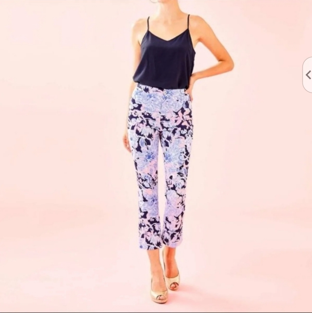 NWT Lilly Pulitzer Kelly Crop Pants in Bright Navy Amore Please